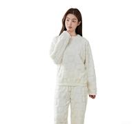 Conjunto de pijama de invierno para mujer, suave forro polar coral, estampado de corazón, ropa de dormir de manga larga y pantalones de pierna recta, ropa de descanso gruesa para mujer, ropa de dormir