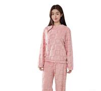 Conjunto de pijama de invierno para mujer, suave forro polar coral, estampado de corazón, ropa de dormir de manga larga y pantalones de pierna recta, ropa de descanso gruesa para mujer, ropa de dormir