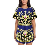 Conjunto de pijama de manga corta para mujer, pijama de fantasía con estampado de tiara para otoño e invierno, conjunto de pijama transpirable, Negro, M