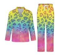 Conjunto De Pijama De Manga Larga para Hombre - Estampado De Leopardo Colorido Conjuntos De Pijamas De Manga Larga para Dormir Ropa De Estar por Casa Otoño E Invierno Suaves Y Cómodos con