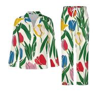 Conjunto De Pijama De Manga Larga para Hombre - Flores De Dibujos Animados Conjunto De Pijama De Invierno De 2 Piezas Top Y Pantalón Suave Y Cómodo Ropa De Dormir Informal. L