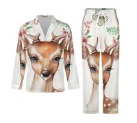 Conjunto De Pijama De Manga Larga para Hombre - Flores Y Animales Pijama De Manga Larga para Estar En Casa 2 Piezas Top Y Pantalón Suave Y Cálido para Otoño E Invierno. L