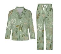 Conjunto De Pijama De Manga Larga para Hombre - Flores Y Hojas Conjunto De Pijama De 2 Piezas Pantalón Cálido Cómodo con Bolsillos Top Holgado Y Suave S