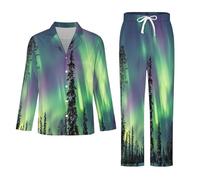 Conjunto De Pijama De Manga Larga para Hombre - Hermosa Aurora Conjunto De Ropa De Dormir De Dos Piezas para Hombre Ropa Informal para Estar En Casa Ropa De Dormir Transpirable Top Y Pantalo