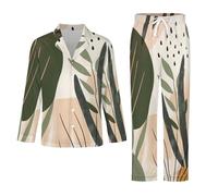 Conjunto De Pijama De Manga Larga para Hombre - Hojas Abstractas Conjunto De Ropa De Dormir De Dos Piezas para Hombre Ropa Informal para Estar En Casa Ropa De Dormir Transpirable Top Y Panta