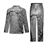Conjunto De Pijama De Manga Larga para Hombre - Luna En La Rama Pijama De Manga Larga para Estar En Casa 2 Piezas Top Y Pantalón Suave Y Cálido para Otoño E Invierno. L