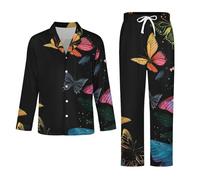 Conjunto De Pijama De Manga Larga para Hombre - Mariposas Coloridas Conjuntos De Pijamas De Manga Larga para Dormir Ropa De Estar por Casa Otoño E Invierno Suaves Y Cómodos con Bolsillos R