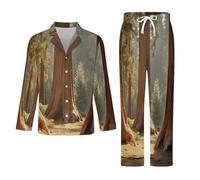 Conjunto De Pijama De Manga Larga para Hombre - Paisaje De Árboles Grandes Pijama De Otoño E Invierno Camiseta De Manga Larga Y Pantalones Traje Informal Holgado con Bolsillos L