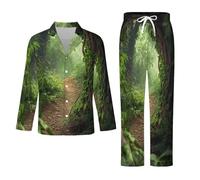 Conjunto De Pijama De Manga Larga para Hombre - Sendero Forestal Conjunto De Pijama Cálido De Otoño Informal Holgado Suave De Manga Larga Y Pantalones Largos 2 Piezas XXL
