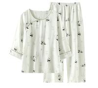 Conjunto de pijama de manga larga para mujer, conjunto de pijama de algodón vintage de dos piezas, ropa de dormir casual, ajuste holgado, conjuntos de pijama de ajuste relajado, ropa de hogar suave al