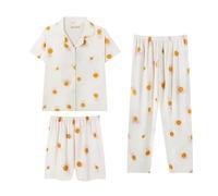 Conjunto de pijama de mujer de verano de 3 piezas, pijama de verano para mujer de gran tamaño, 2026 nueva ropa de dormir con patrón conjunto casual cómodo pijama impreso Homewear con bolsillos y botón