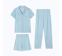 Conjunto de pijama de mujer de verano de 3 piezas, pijama de verano para mujer de gran tamaño, 2026 nueva ropa de dormir con patrón conjunto casual cómodo pijama impreso Homewear con bolsillos y botón