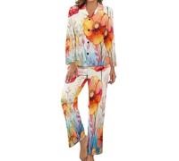 Conjunto De Pijama De Mujeres De Amapolas De Acuarela De Ensueño De Manga Larga Pantalones Largos Para Mujer De Dos Piezas Otoño E Invierno Pijama Set Ropa De Dormir Con Bolsillo Botón Placket
