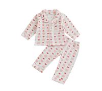 Conjunto de pijama de San Valentín para niñas pequeñas, 2 piezas, con botones y estampado de corazón, camisetas y pantalones largos, ropa de dormir, E-rosa., 2-3 Years