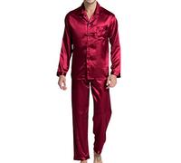 Conjunto de pijama de satén para hombre, ropa de dormir, ropa de dormir de seda, ropa de estar por casa, granate, XL