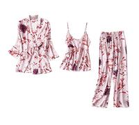 Conjunto de pijama de satén para mujer, conjunto de ropa de descanso de 3 piezas para mujer, pijamas ligeros y sueltos, conjunto de ropa de dormir vintage, bata de baño, conjunto de ropa de dormir de