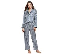 Conjunto de pijama de satén para mujer, manga larga, ropa de dormir, ropa de noche, ropa de descanso, S