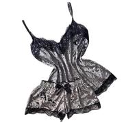 Conjunto de pijama de satén para mujer, talla grande, conjunto de pijama para mujer, pantalones cortos, conjunto de camisola y pantalones cortos, delicado ribete de encaje con cordón, cuello en V, sin