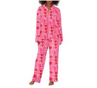 Conjunto de pijama de satén para mujer, talla grande, pijama de manga larga con botones, camisa de manga larga y lazo de pijama de longitud completa, estampado con cuello, cintura elástica, pierna