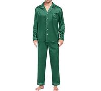 Conjunto de pijama de seda de dos piezas para hombre, conjunto de pijama de seda súper suave, ropa de dormir de dos piezas, ropa de dormir sedosa con botones, cómodo pijama de satén de seda para