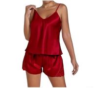 Conjunto de pijama de seda helada para mujer, dos piezas, tirantes finos | Tejido de seda helado, transpirable, absorbe la humedad, ideal para noches cálidas, ligero y veraniego
