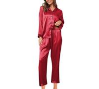 Conjunto de Pijama de Seda para Mujer, Conjunto de Pijama de satén de 2 Piezas, Manga Larga, Vestido Abotonado, Informal, con Pantalones, camisón Noruego