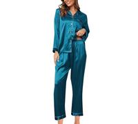 Conjunto de Pijama de Seda para Mujer, Conjunto de Pijama de satén de 2 Piezas, Manga Larga, Vestido Abotonado, Informal, con Pantalones, camisón Noruego
