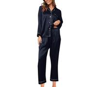 Conjunto de Pijama de Seda para Mujer, Conjunto de Pijama de satén de 2 Piezas, Manga Larga, Vestido Abotonado, Informal, con Pantalones, camisón Noruego