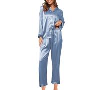 Conjunto de Pijama de Seda para Mujer, Conjunto de Pijama de satén de 2 Piezas, Manga Larga, Vestido Abotonado, Informal, con Pantalones, camisón Noruego