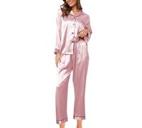 Conjunto de Pijama de Seda para Mujer, Conjunto de Pijama de satén de 2 Piezas, Manga Larga, Vestido Abotonado, Informal, con Pantalones, camisón Noruego
