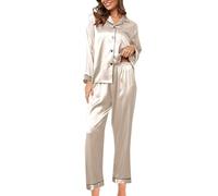 Conjunto de Pijama de Seda para Mujer, Conjunto de Pijama de satén de 2 Piezas, Manga Larga, Vestido Abotonado, Informal, con Pantalones, camisón Noruego