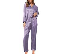 Conjunto de Pijama de Seda para Mujer, Conjunto de Pijama de satén de 2 Piezas, Manga Larga, Vestido Abotonado, Informal, con Pantalones, camisón Noruego