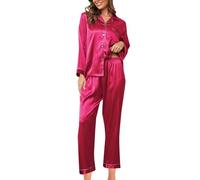 Conjunto de Pijama de Seda para Mujer, Conjunto de Pijama de satén de 2 Piezas, Manga Larga, Vestido Abotonado, Informal, con Pantalones, camisón Noruego
