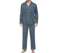 Conjunto de pijama de seda satinada para hombre, camisa de manga corta abotonada con pantalones largos, cuello en pico, conjunto de pijama para hombre, ropa de dormir, conjuntos de ropa de dormir