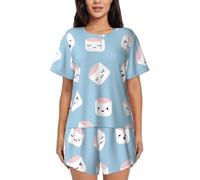 Conjunto de pijama de sushi de dibujos animados para mujer, de manga corta
