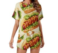 Conjunto de pijama de verano con estampado de palmeras para mujer, conjunto de manga corta, Comida para perros calientes, 4XL