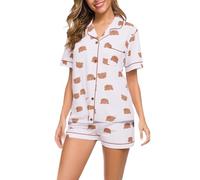 Conjunto de Pijama de Verano para Mujer con Manga Corta y Cuello Toque Natural Que Acompaña tu Estilo Diario