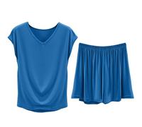 Conjunto de pijama de verano para mujer, sin mangas, conjunto de pijama para mujer, pantalones cortos, algodón modal, ropa de dormir de 2 piezas, ligera, cuello en V, túnica con pantalones cortos