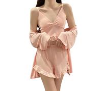 Conjunto de pijama de vestido, ropa de dormir sexy para mujer, conjunto de pijamas sexy con tirantes para vestido de noche - Show Curve Beauty Nightwear para San Valentín 2 piezas, rosa, XL