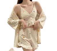 Conjunto de pijama de vestido, ropa de dormir sexy para mujer, conjunto de pijamas sexy con tirantes para vestido de noche - Show Curve Beauty Nightwear para San Valentín 2 piezas, beige, XXL