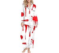 Conjunto de pijama estampado humorístico para mujer, camiseta de manga larga y pantalones cómodos, ideal para una velada cómoda, blanco, M