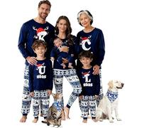 Conjunto de pijama familiar de Navidad para hombre y mujer, pijama a juego de Navidad a juego, cómodo para él y ella, diseño de dibujos animados para niños y niñas, a juego, azul, letra L