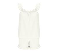 Conjunto de pijama for mujer, pantalones cortos, tops fruncidos sin mangas con volantes y pantalones cortos con volantes, conjuntos de 2 piezas, ropa informal holgada for estar en casa.(White,M)