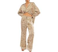 Conjunto de pijama genérico de seda para mujer, pijama para mujer, verano, de gran tamaño, conjunto impreso 2 piezas, ropa de dormir para relajarse en casa, pijama grande, transpirable, cómodo para