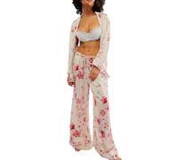 Conjunto de pijama genérico de seda para mujer, pijama para mujer, verano, de gran tamaño, conjunto impreso 2 piezas, ropa de dormir para relajarse en casa, pijama grande, transpirable, cómodo para