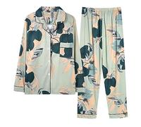 Conjunto de pijama genérico para mujer de verano, pijama para mujer, verano, talla grande, ropa de dormir para el hogar, casual pijama con bolsillos y botón, conjunto de camisa y pantalones loungewear