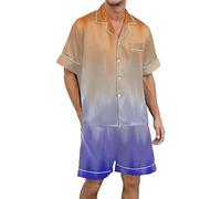 Conjunto de Pijama Hombre Seda Satén Manga Corta Botones Estampado Degradado Multicolor para Dormir y Descanso Cómodo (Purple, L) #978
