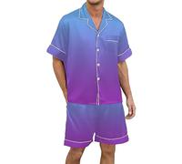 Conjunto de Pijama Hombre Seda Satén Manga Corta Botones Estampado Degradado Multicolor para Dormir y Descanso Cómodo (Purple, XL) #928