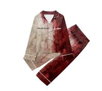 Conjunto de Pijama Infantil Dos Piezas con Pantalones y cárdigan Manga Larga Estampado Sangriento Halloween Gordo Hombre Invierno