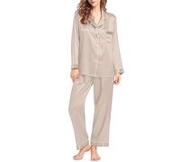 Conjunto de pijama largo de satén para mujer - Pijama de satén para mujer talla grande - Traje de noche Cosypyjamas Camisas de noche para señoras Camiseta de dormir Camisones Pijama de talla grande